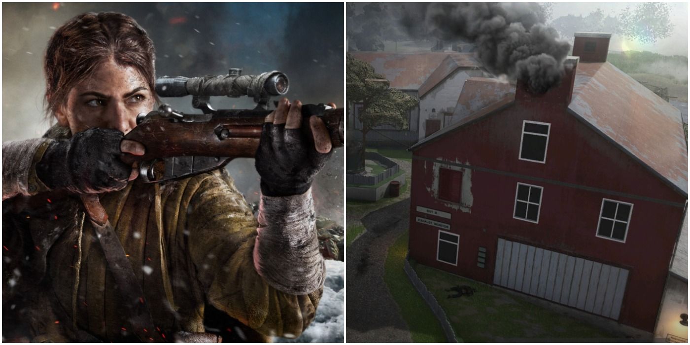 left: CoD player aiming a weapon; right: Decoy map