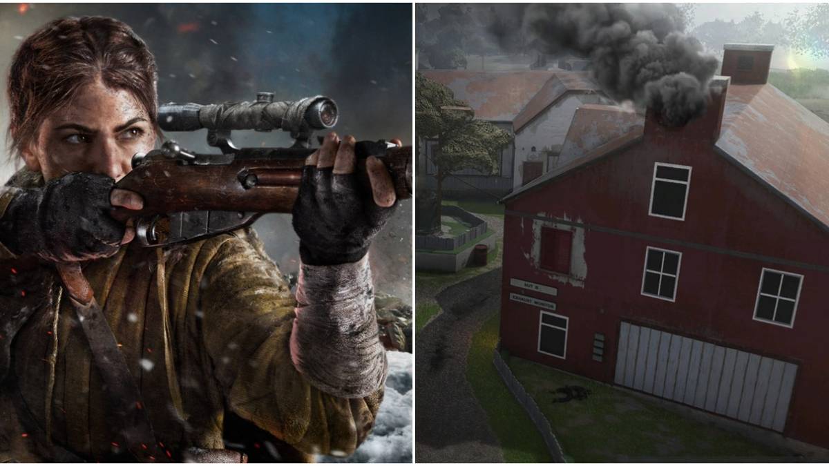 left: CoD player aiming a weapon; right: Decoy map