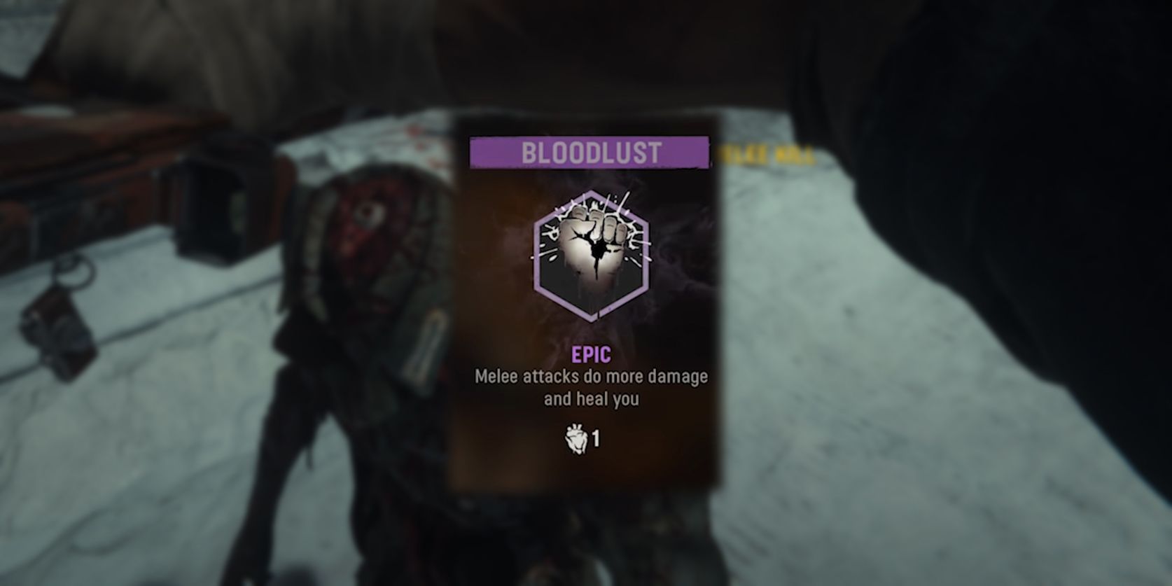 Call of Duty Vanguard Zombies - Bloodlust Description In-Game Overlaid On Image Of Operator Popping A Zombie Head With The Melee
