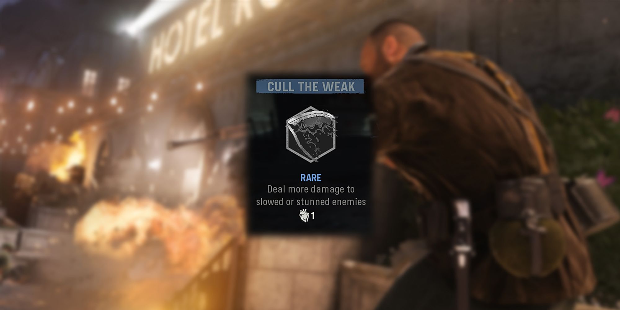 Call of Duty Vanguard Zombies - Cull The Weak Description In-Game Overlaid On Image Of Operator Reloading After Stunning Zombie