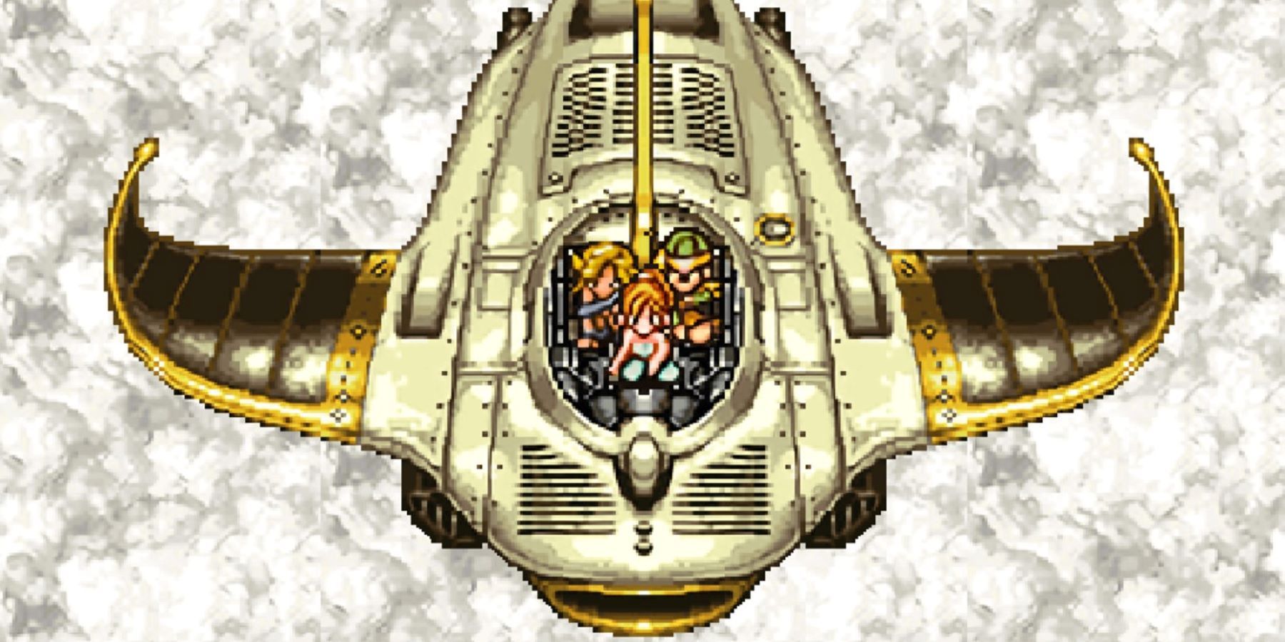 Marle, Lucca, and Ayla riding in the Epoch in Chrono Trigger