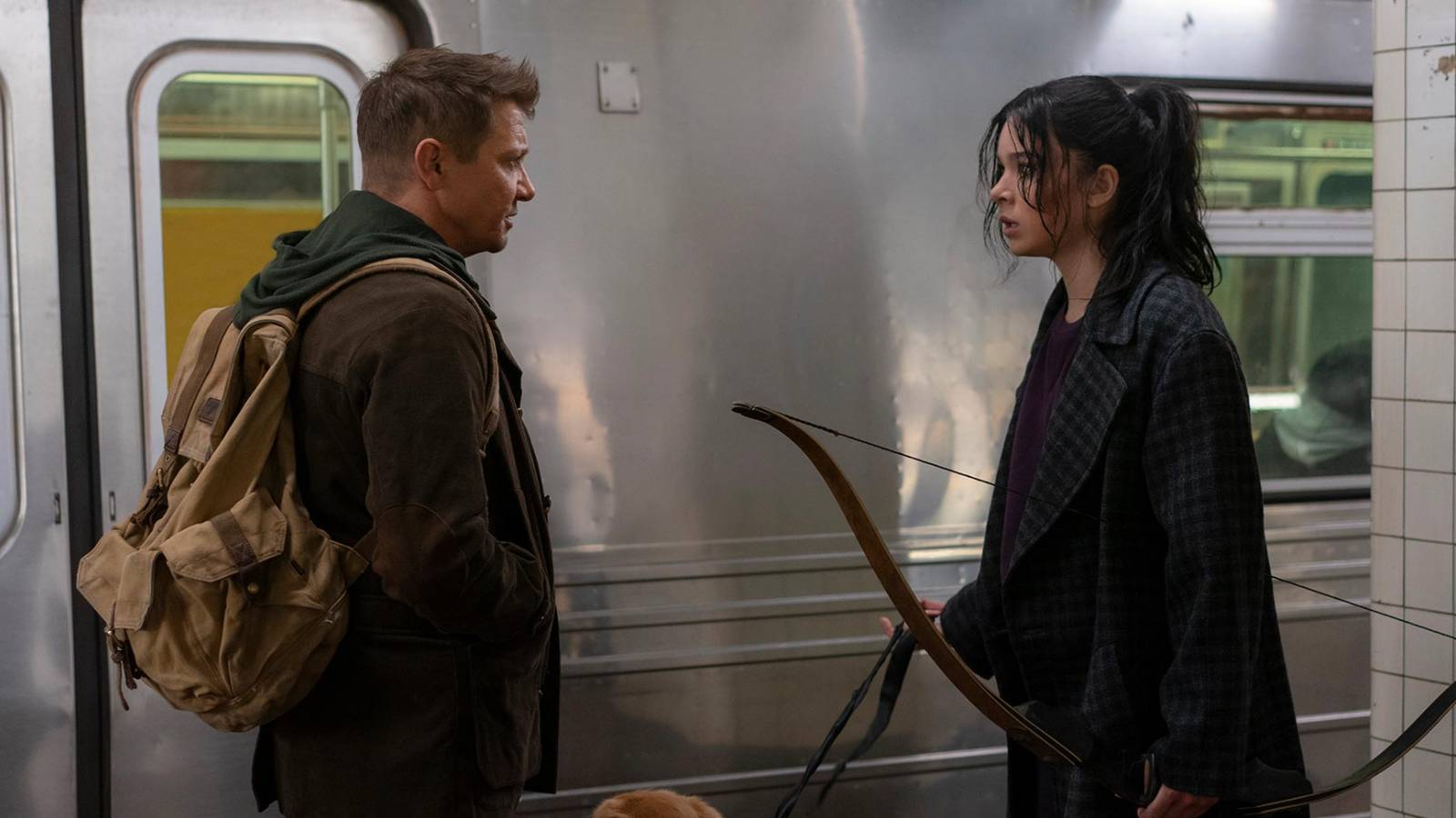 Clint and Kate wait for the subway in Hawkeye