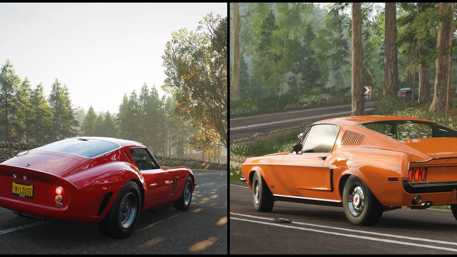Forza Horizon 5 Ferrari and Mustang on Road