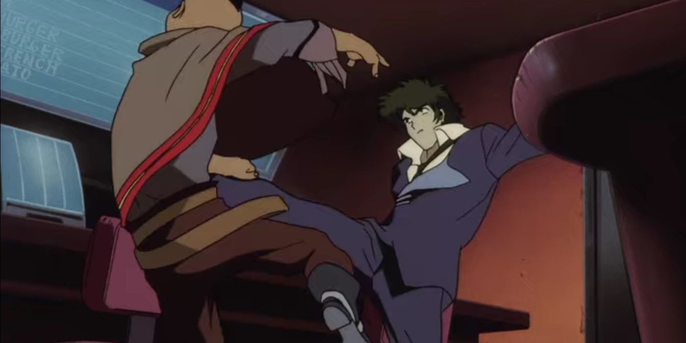Cowboy Bebop Spike kicking a goon in the stomach