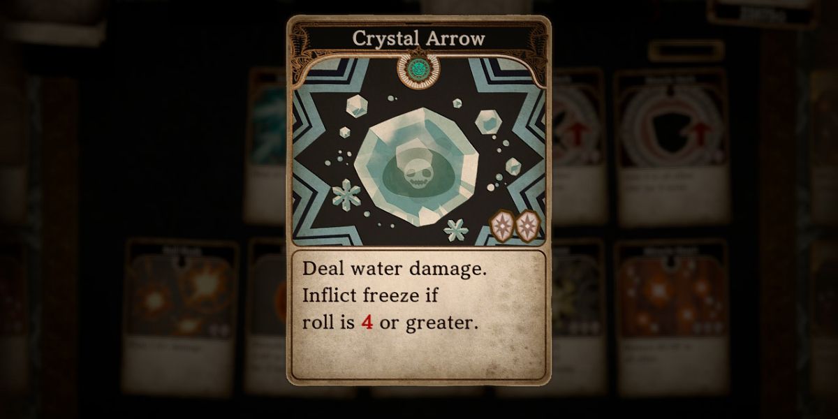 a playing card with the title Crystal Arrow and a picture of a frozen slime monster