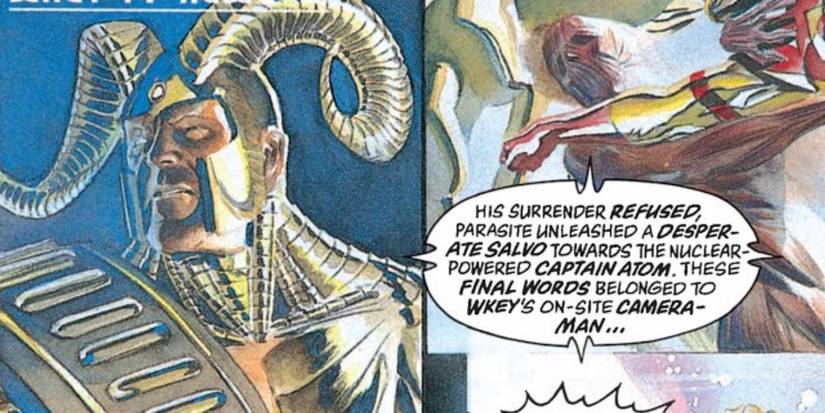 DC A television broadcast showing Magog during his fight against Parasite