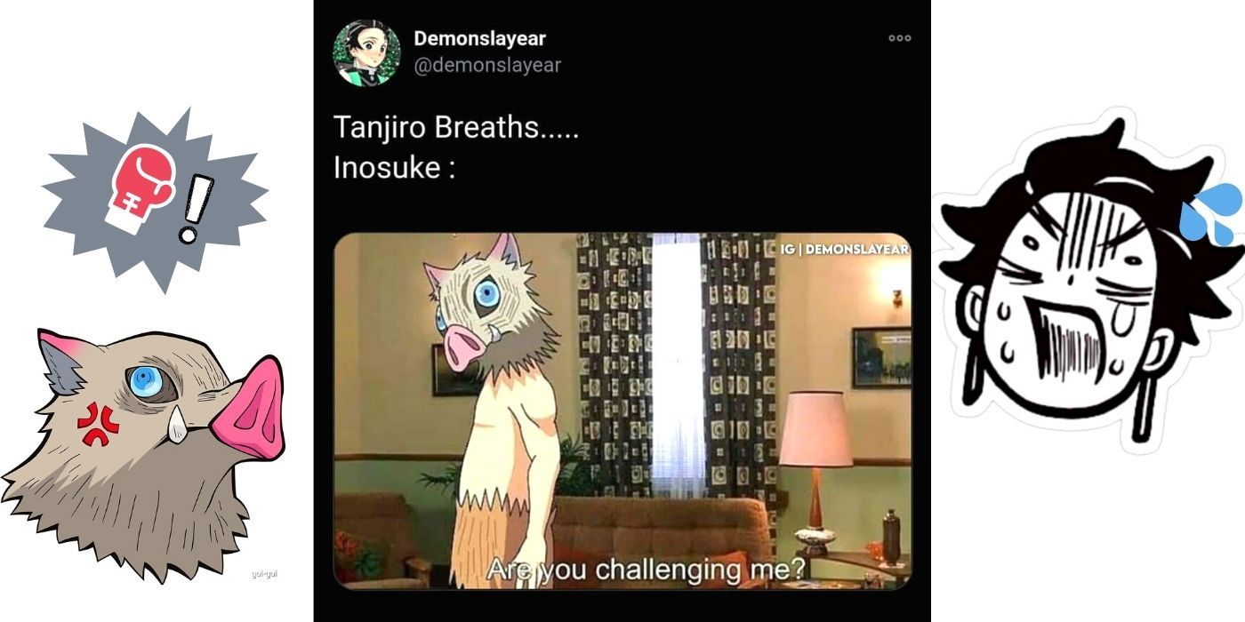 Demon Slayer Inosuke Challenging Tanjiro Meme