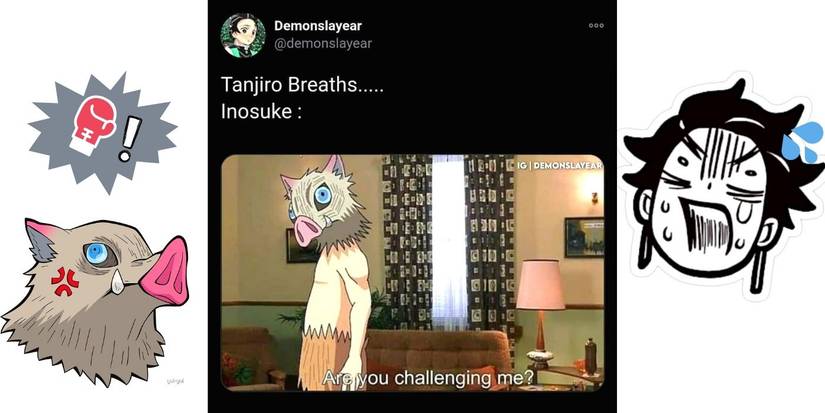 Demon Slayer Inosuke Challenging Tanjiro Meme