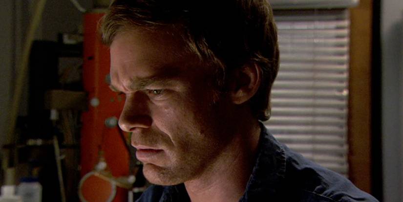 Dexter looking worried, apparently in his house