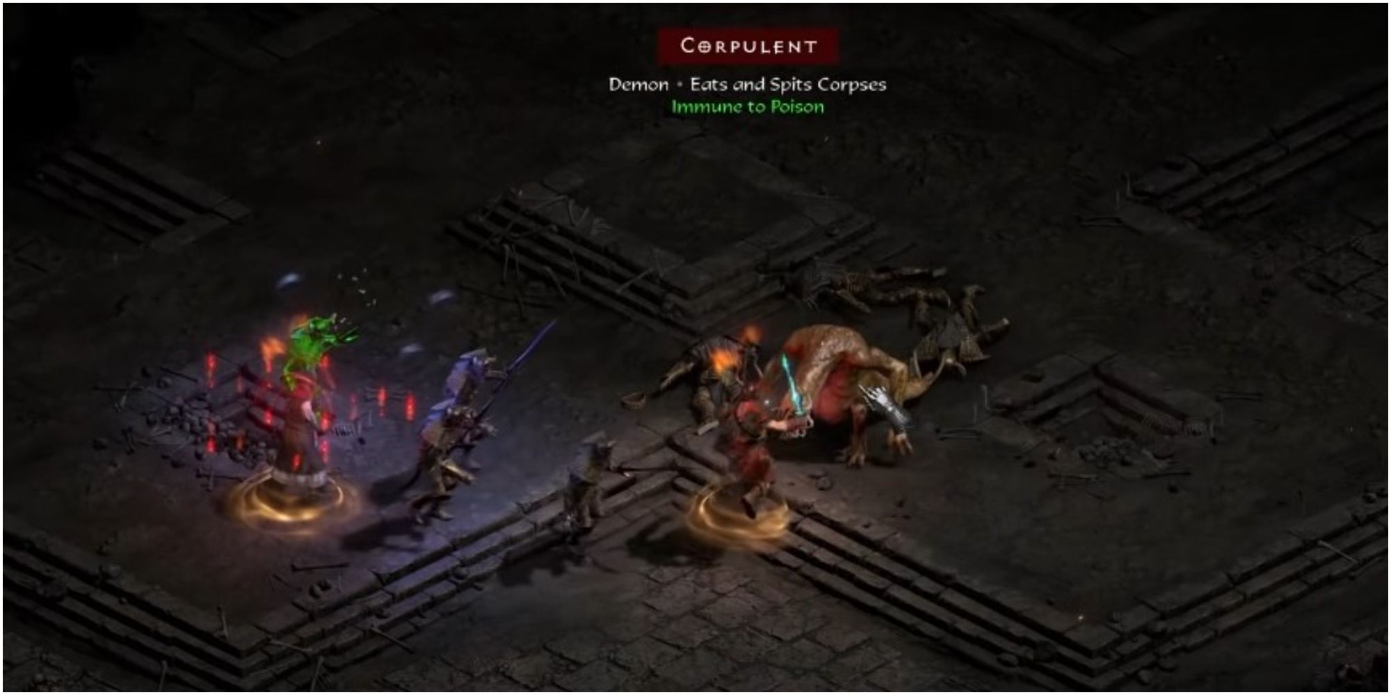 Diablo 2 Resurrected Barbarian Fighting Against An Elite Corpulent