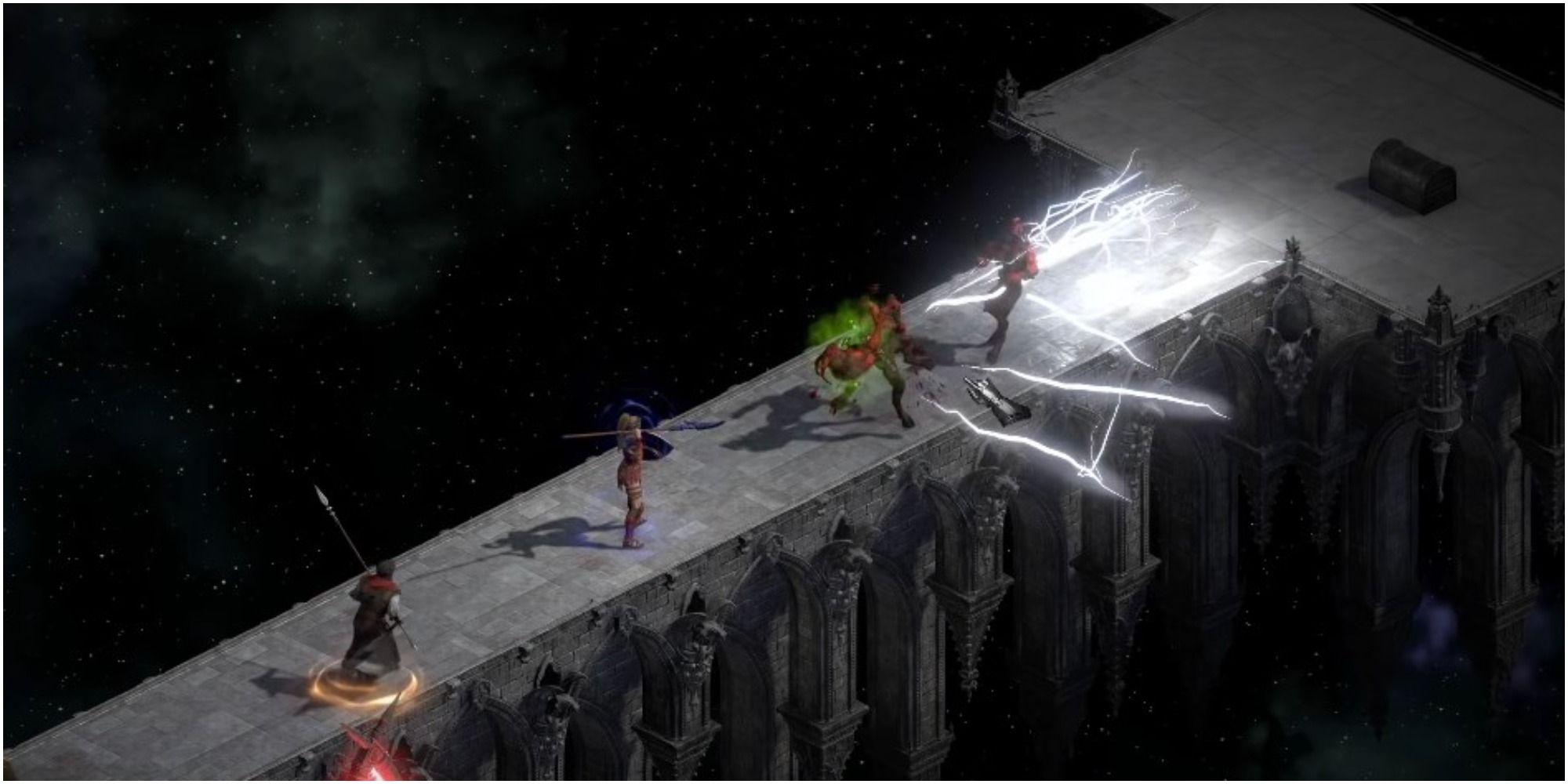 Diablo 2 Resurrected Chaining Three Enemies With An Amazon's Lightning Javelin