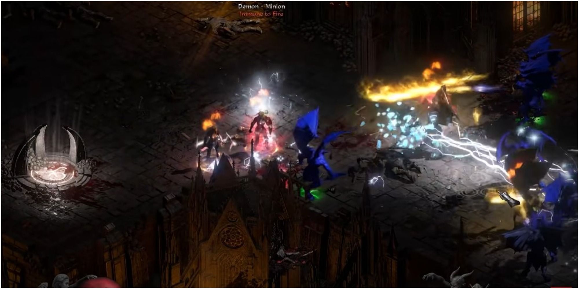 Diablo 2 Resurrected Trapper Assassin Attacking A Mob With Multiple Traps