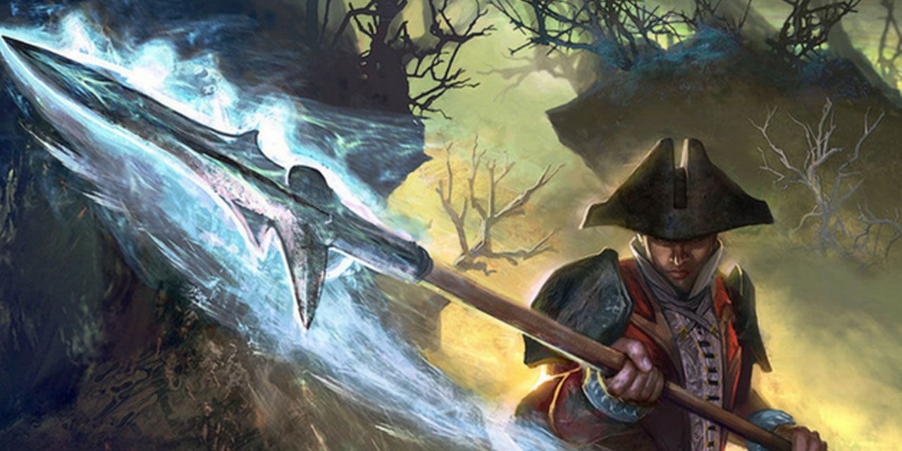 Dungeons-and-Dragons-fighter-with-glowing-spear-in-haunted-forest