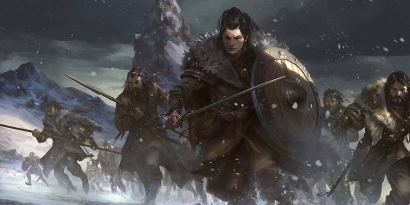 Dungeons-and-Dragons-group-of-Barbarians-running-with-weapons-through-snow