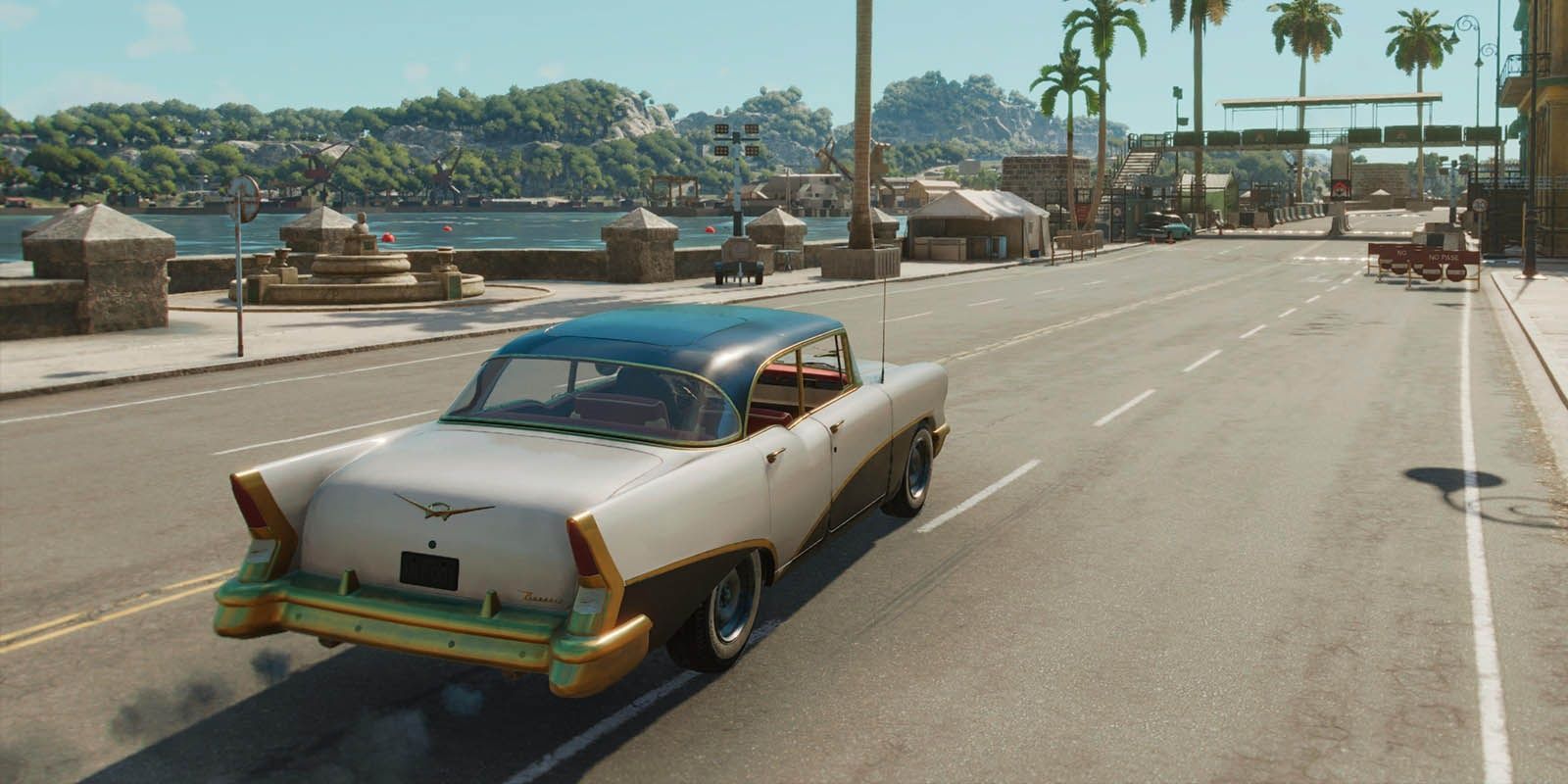 Far Cry 1965 Beaumont "El Presidente" vehicle driving on a road