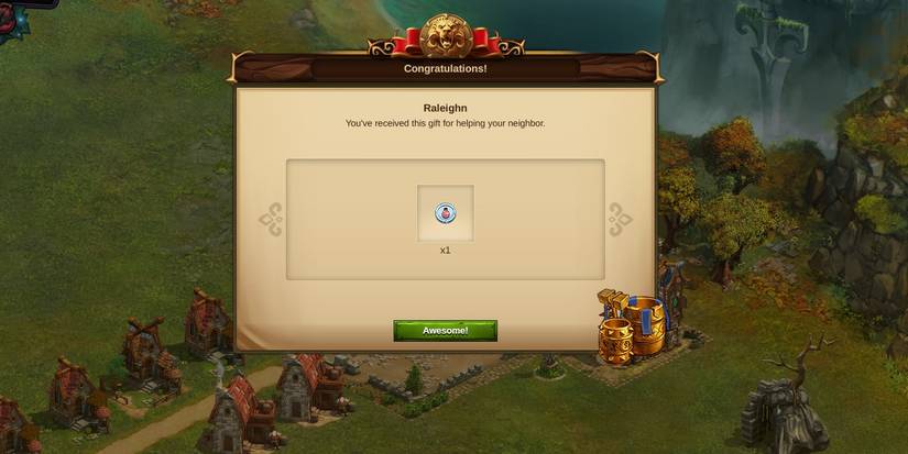 Elvenar results screen after helping out a neighboring player