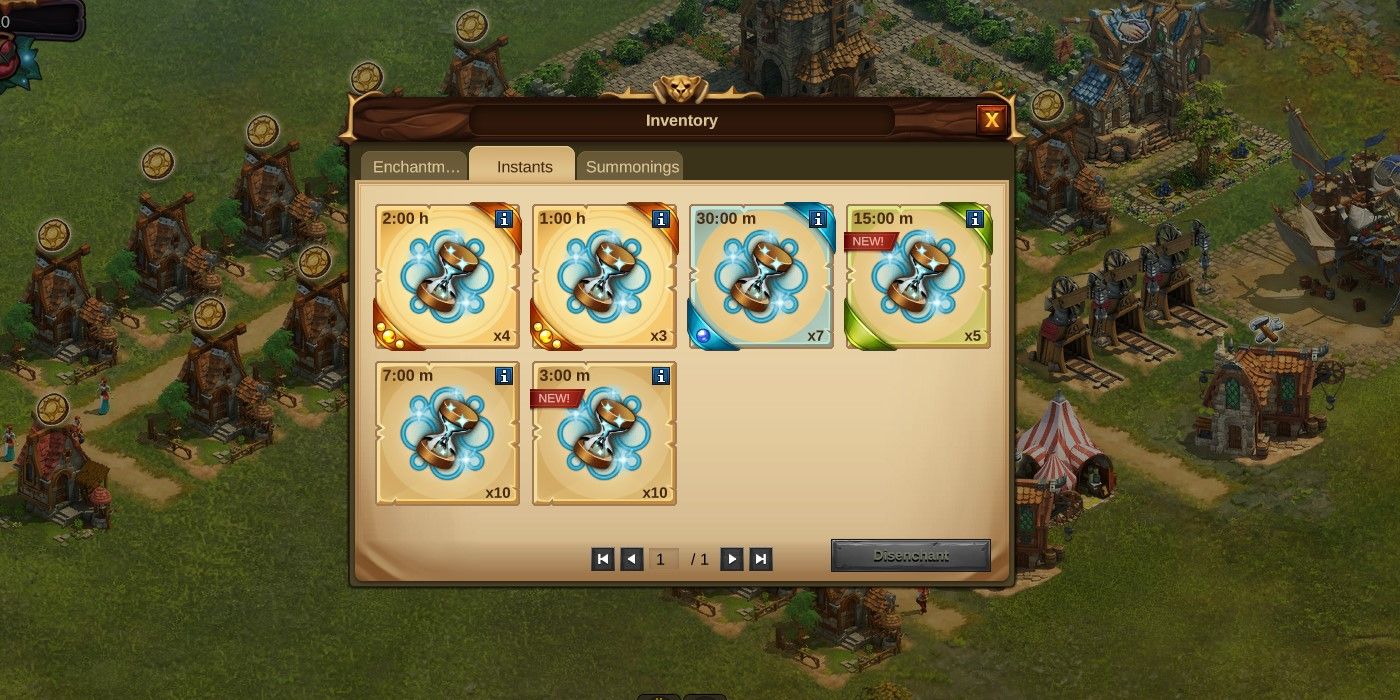 Elvenar spell screen showing the instants