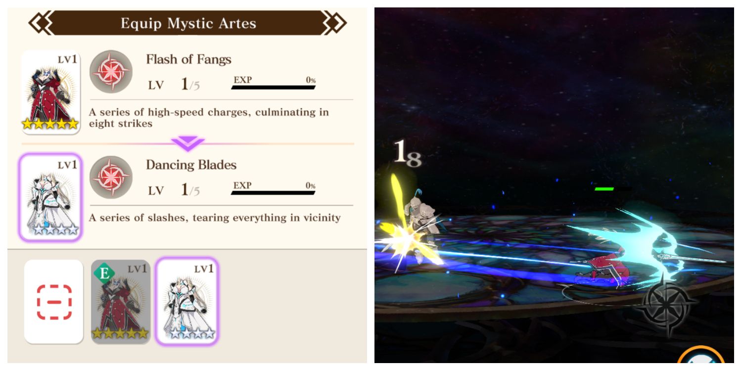 a menu showing different sets of armor; a character dashing in a blue aura through an enemy knight with their sword out