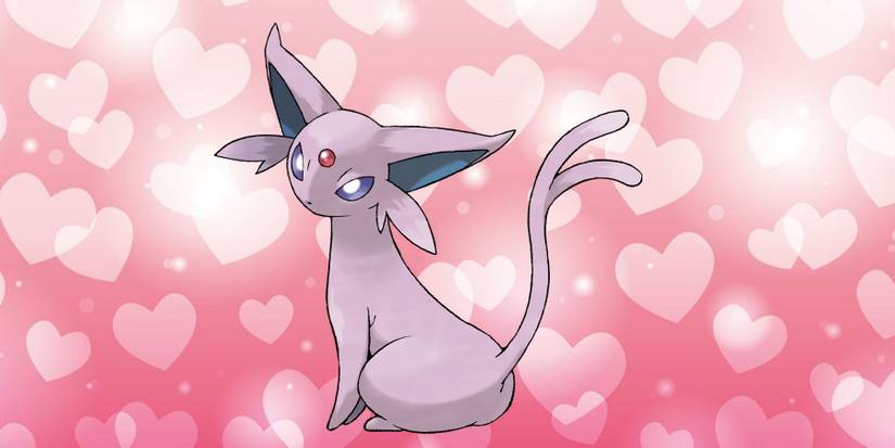 Pokemon Espeon with hearts around it