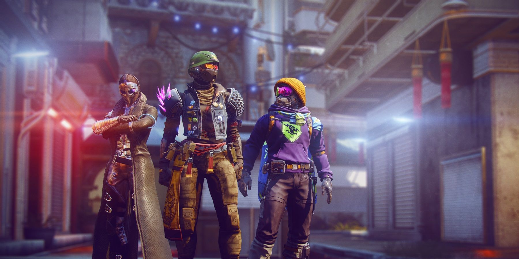 A fireteam of Guardians decked out with cosmetic gear look stylish in the tower