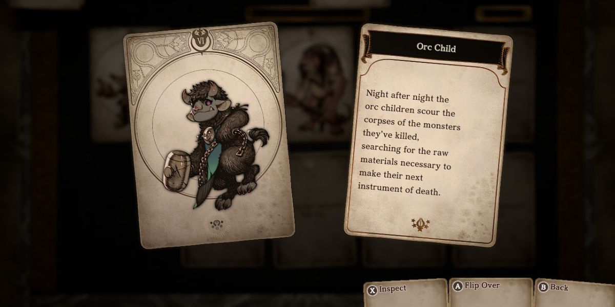 playing card with a picture of a faun-like creature named an "orc child" 