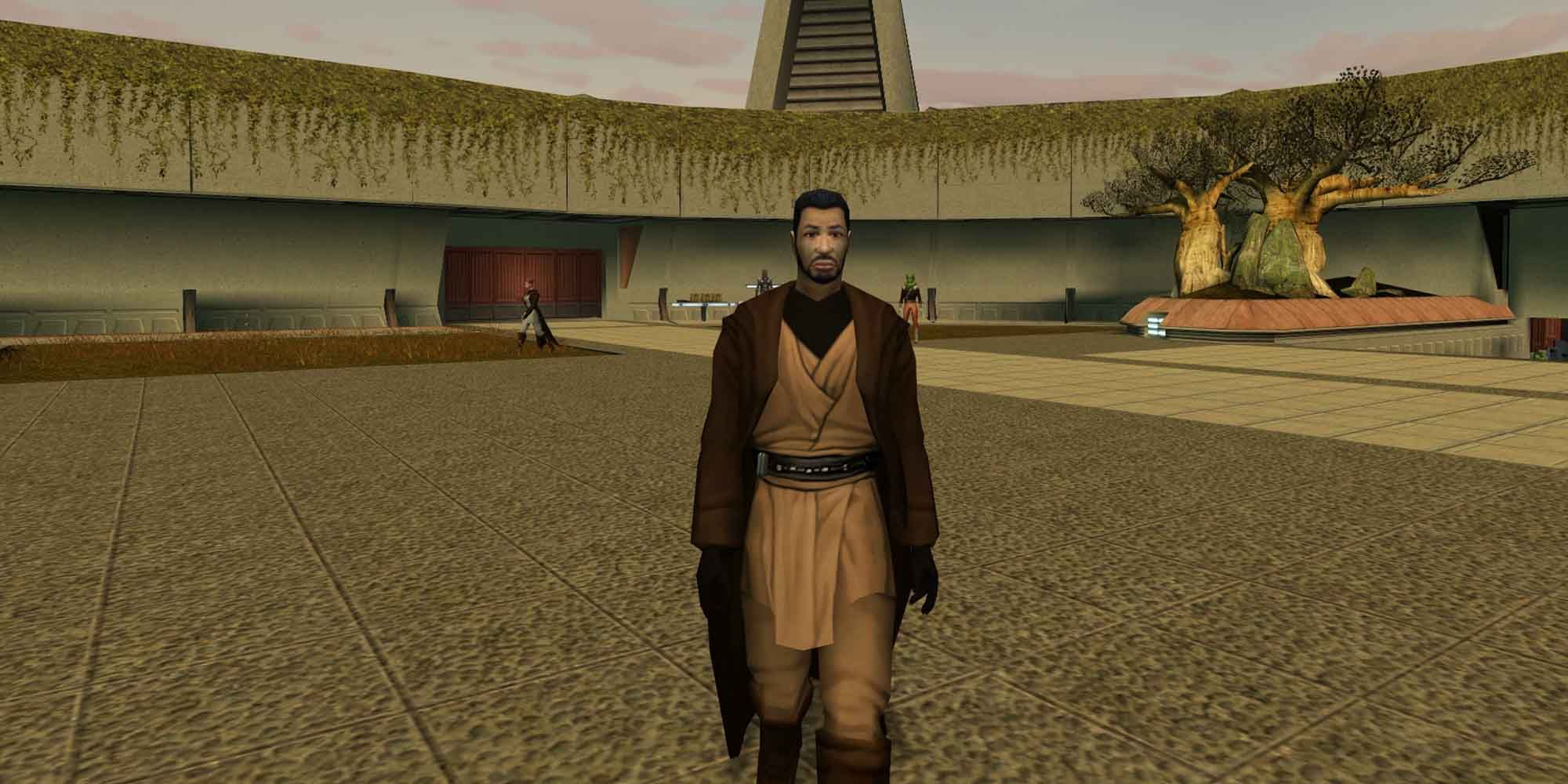 A Jedi standing in a courtyard in Star Wars: Knights of the Old Republic