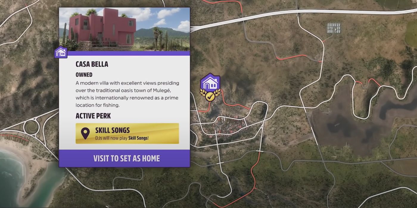 Forza Horizon 5 House Casa Bella location on map with skill songs unlocked