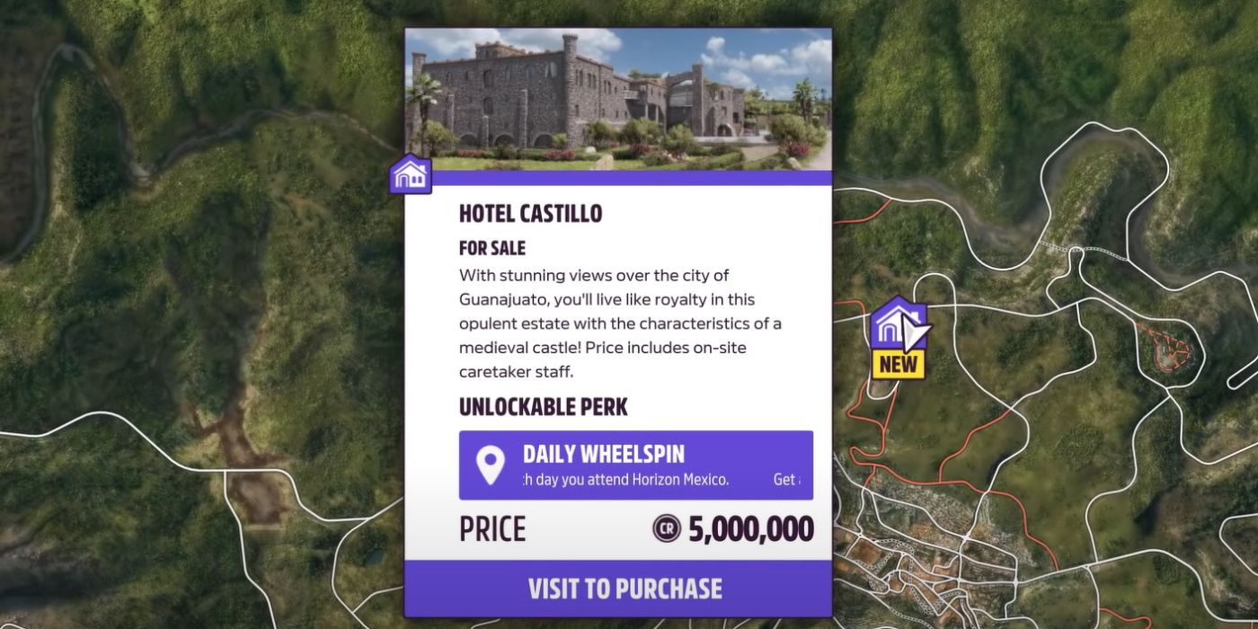 Forza Horizon 5 House Hotel Castillo location on map with daily wheelspin perk
