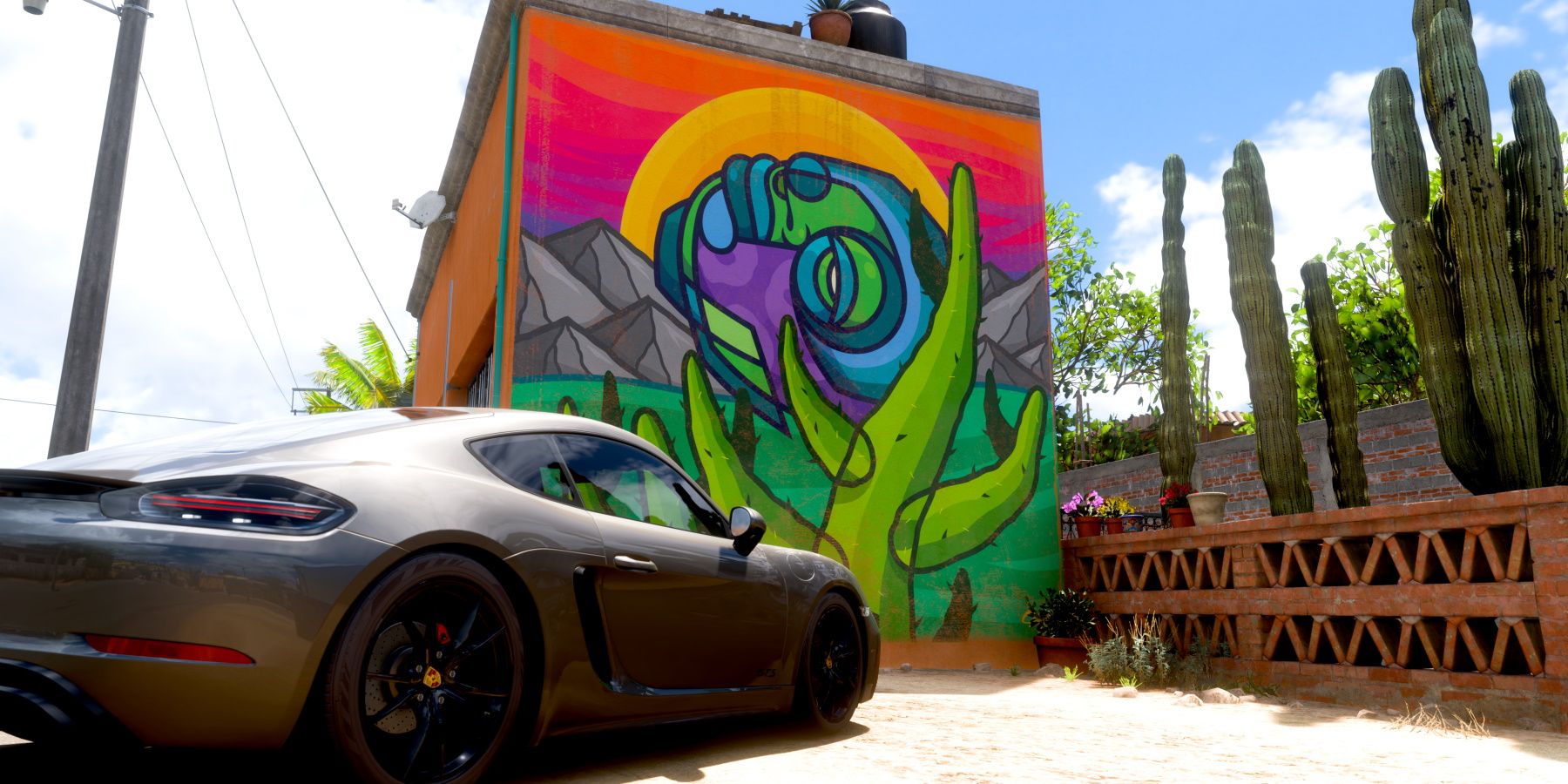 Forza Horizon 5 modern sports car un front of mural for challenge