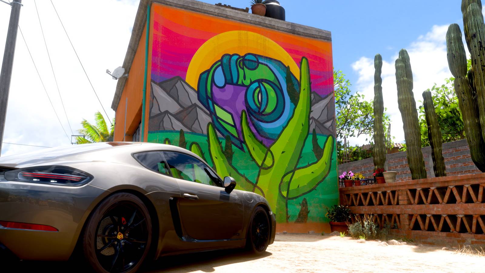 Forza Horizon 5 modern sports car un front of mural for challenge
