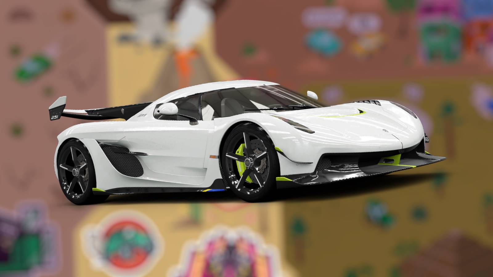 Forza Horizon 5 Koenigsegg Jesko 2020 on blurred Adventure Chapter Map