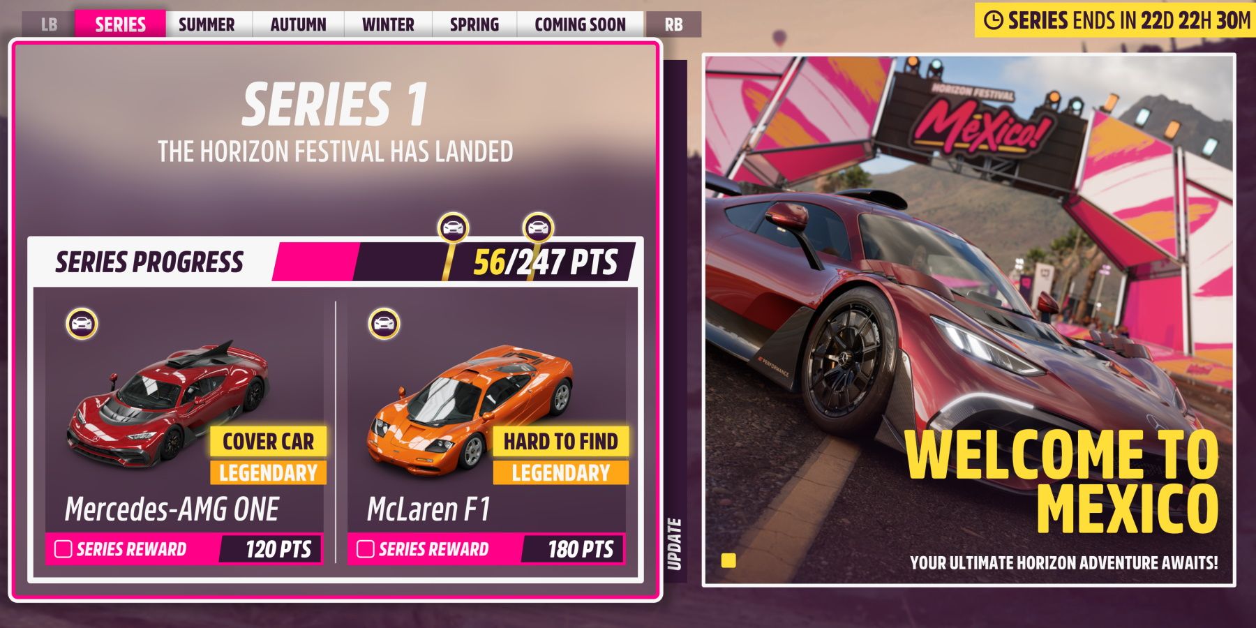 Forza Horizon 5 Welcome to Mexico rewards cover car and mclaren f1