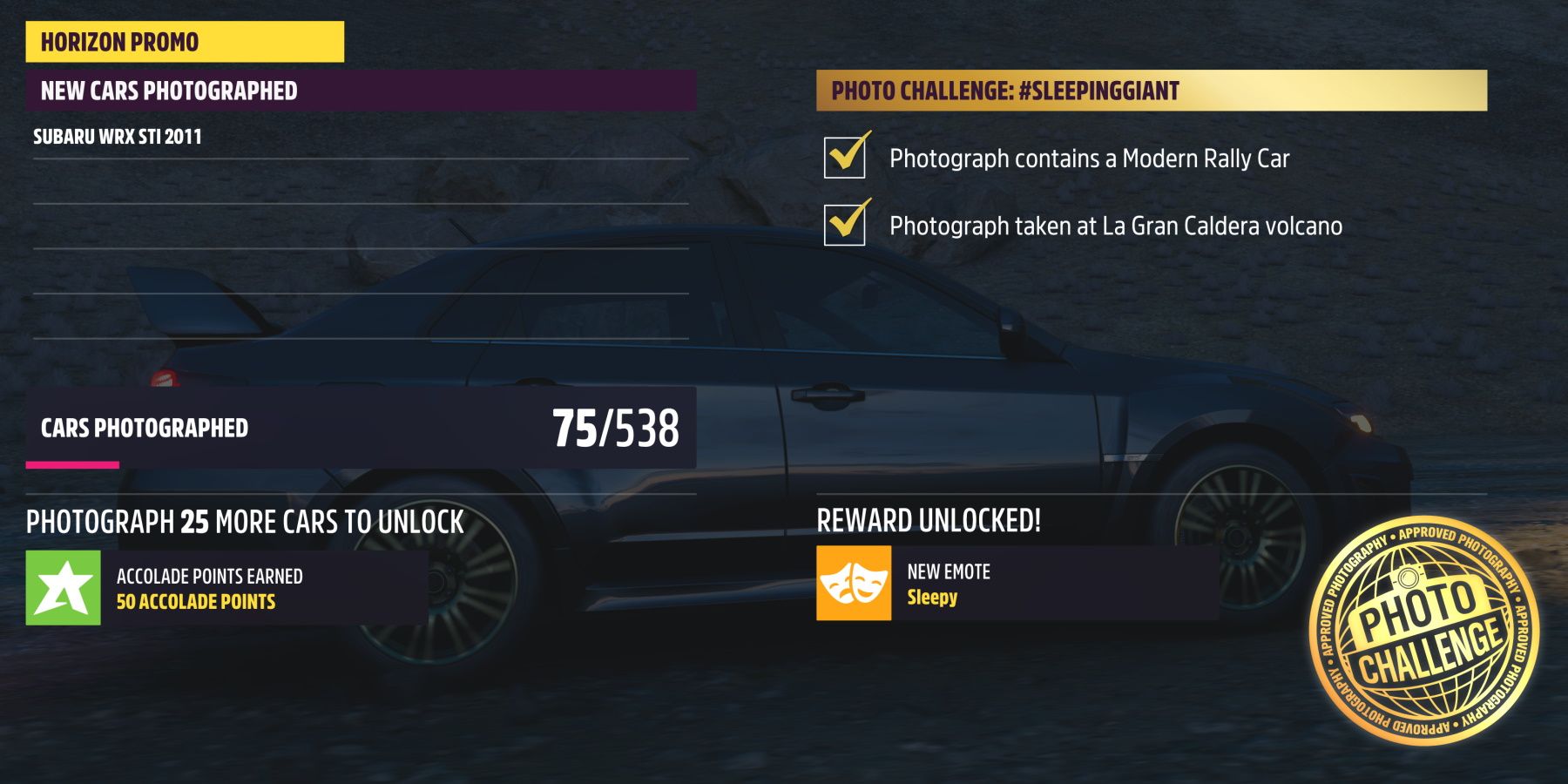 Forza Horizon 5 rewards screen for completing seasonal photo challenge