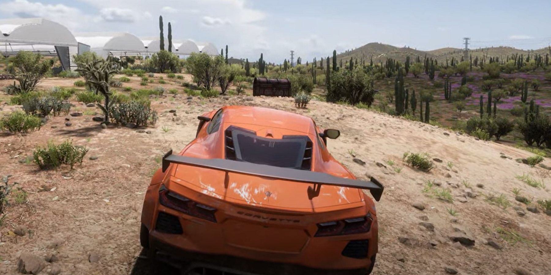 Forza Horizon 5 New Heights Treasure Chest Location in desert by white tents