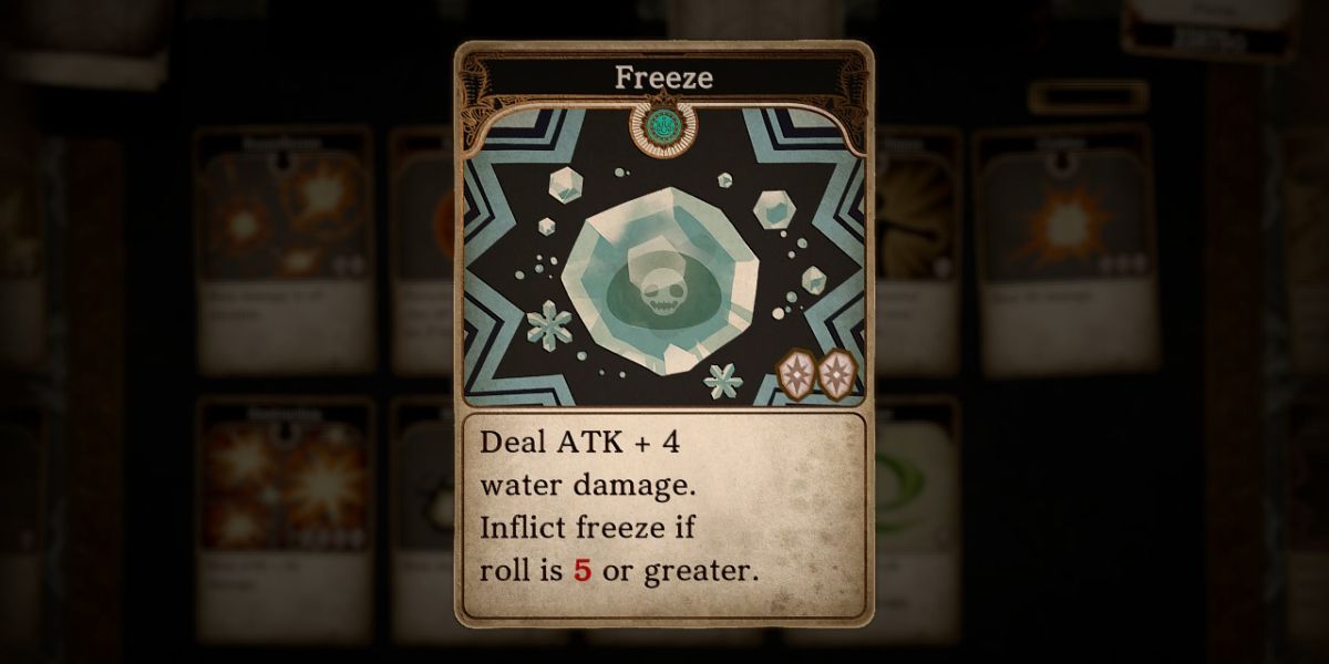 a playing card titled Freeze with a picture of a frozen slime monster