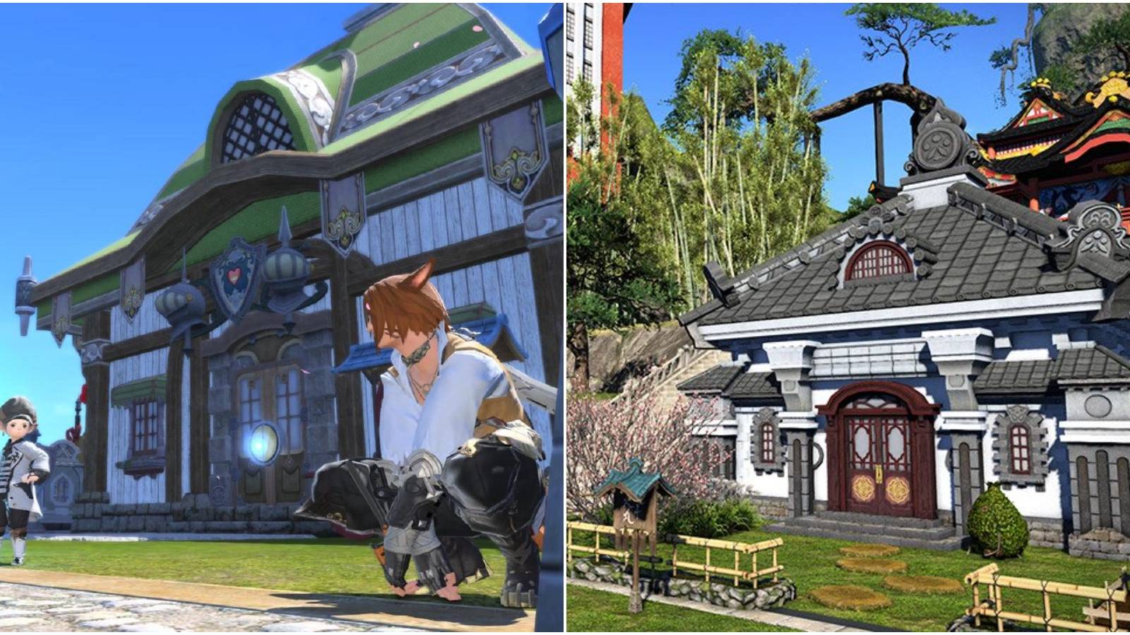 Split image of Final Fantasy 14 houses.