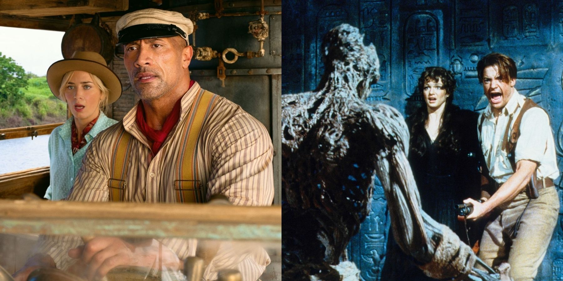 The protagonists of Jungle Cruise and The Mummy side-by-side 