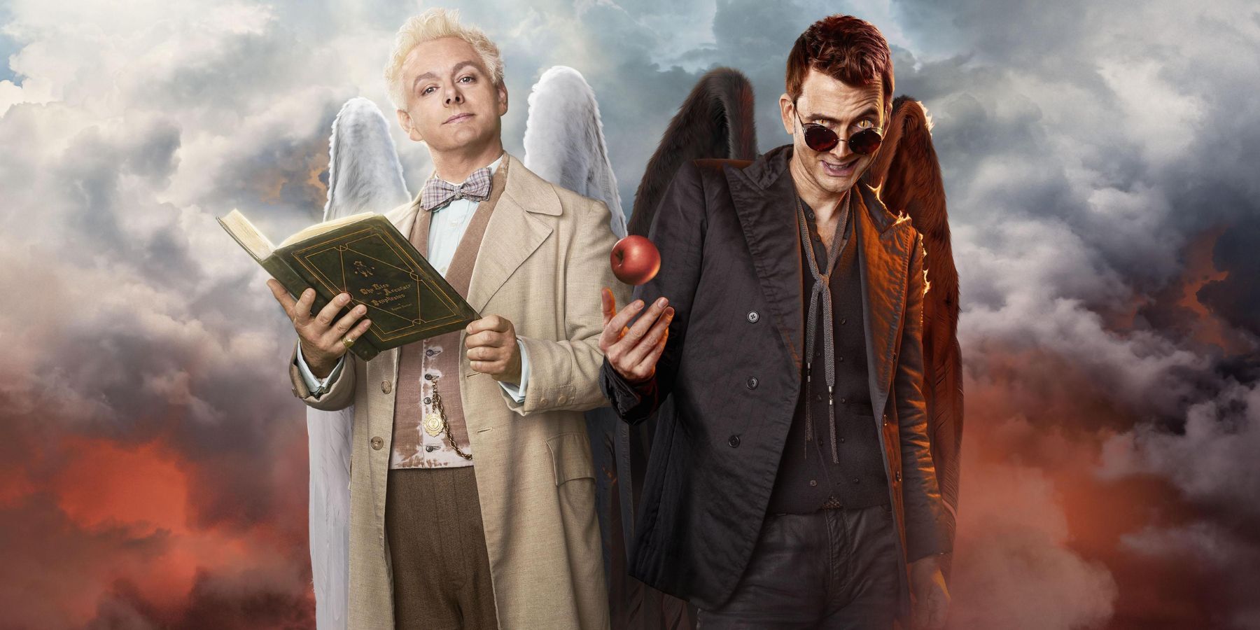 David Tennant and Michael Sheen as a demon and an angel in the adaptation of Good Omens