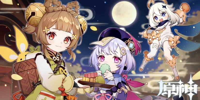 Genshin Impact characters Yaoyao, Qiqi and Paimon