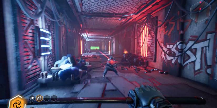 Ghostrunner - Player attacking enemy with katana