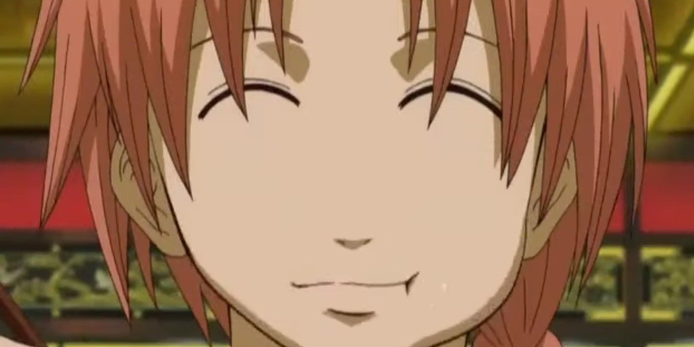 Gintama Kamui grinning at the camera while eating