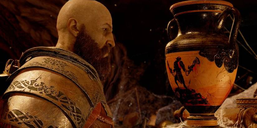 God Of War Kratos Observing A Depiction Of Him