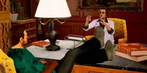 Tommy vercetti talking to Ken Rosenberg in Grand Theft Auto Vice City.