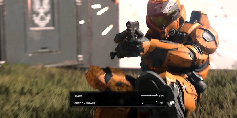Halo Infinite - Example Of Motion Blur When Sliding With Motion Blur Settings Menu Overlaid On Top
