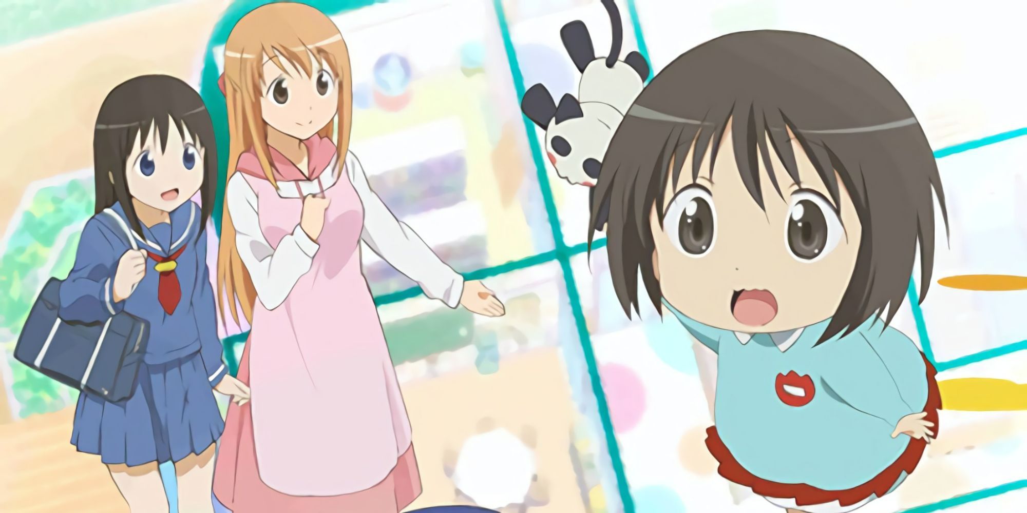 Two regular characters and a chibi character from Hanamaru Kindergarten