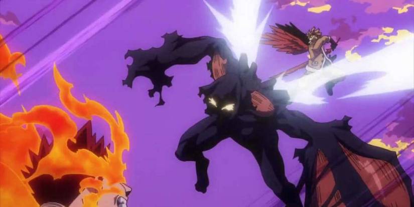 Hood Nomu fighting Endeavor and Hawks