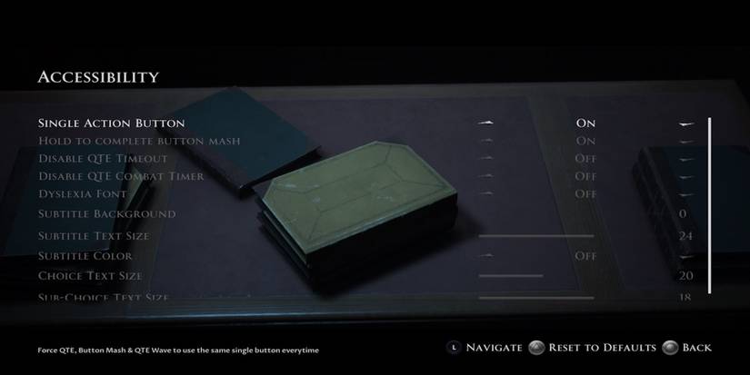 The Accessibility Menu from House of Ashes