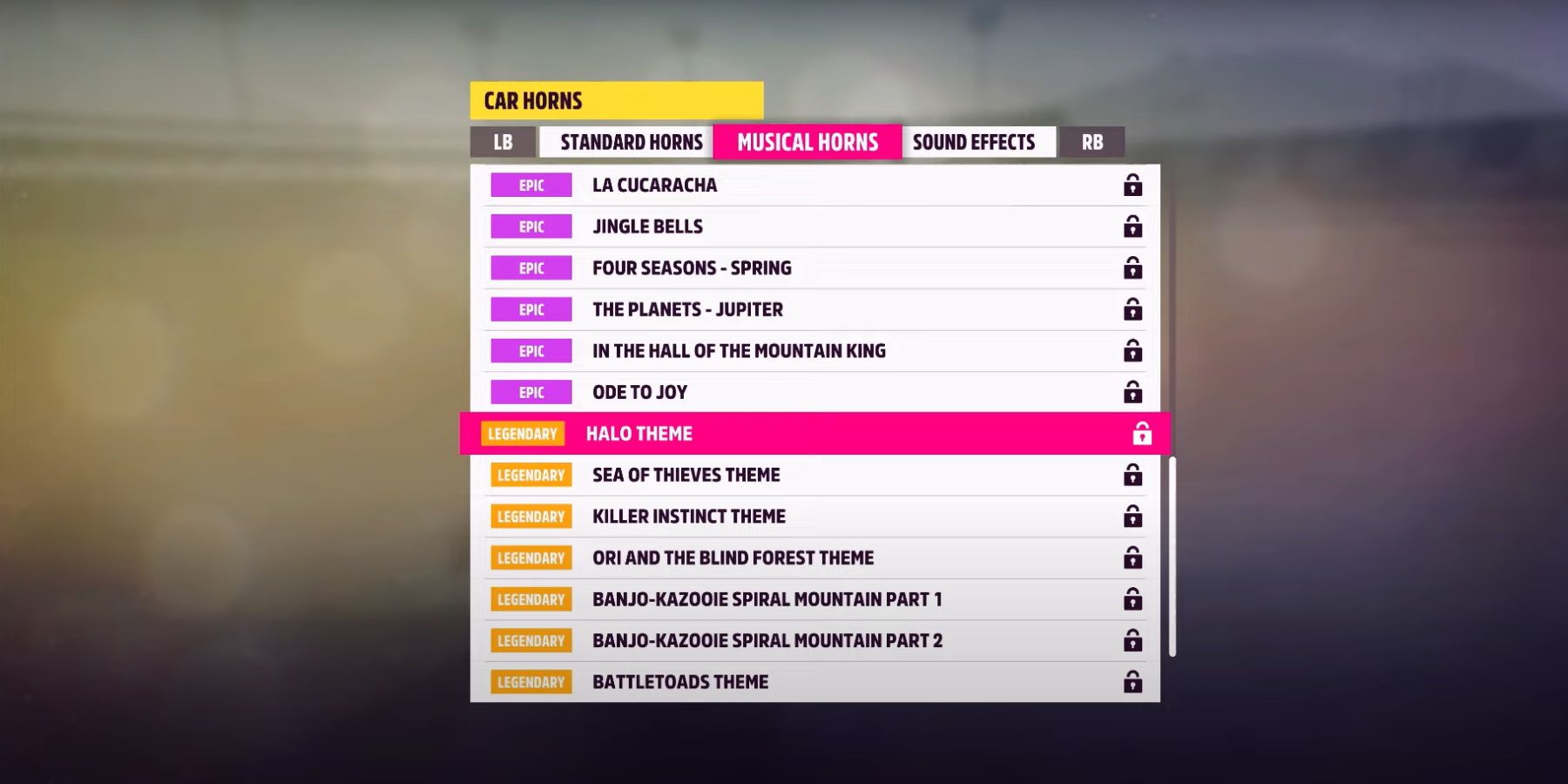 Forza Horizon 5 musical horn list