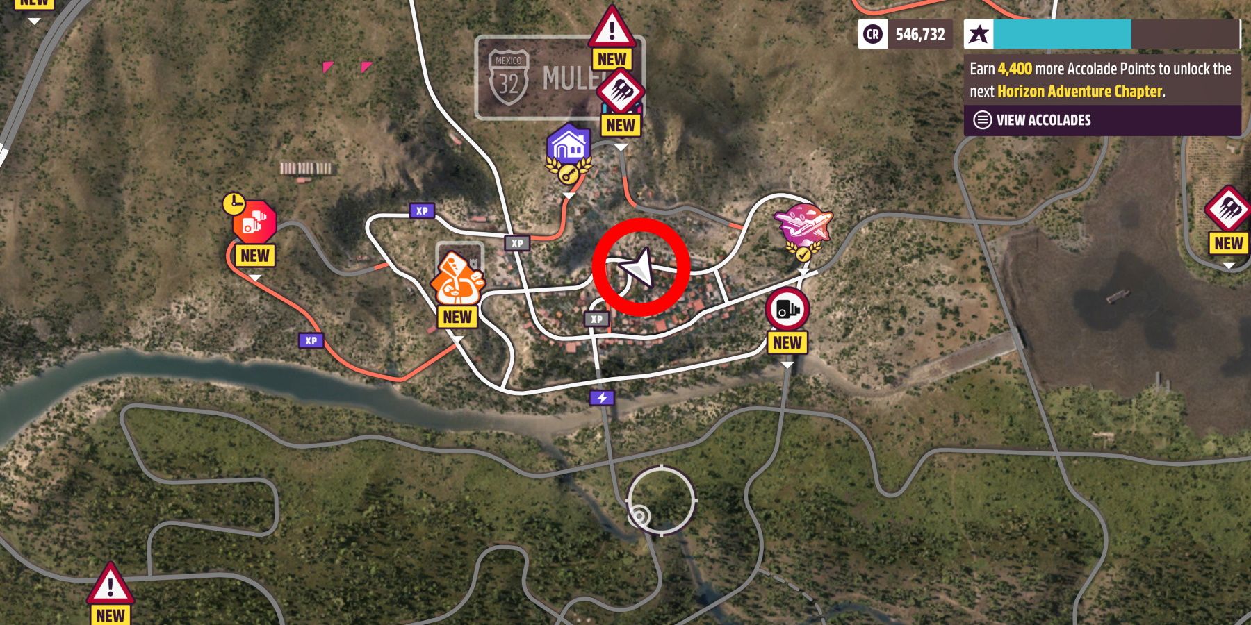 Forza Horizon 5 Mulage map with Star 27's Mural location circled