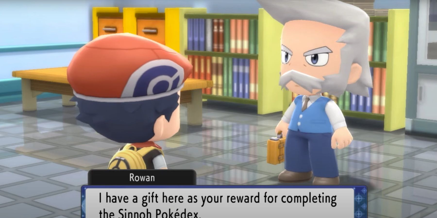 Pokemon Brilliant Diamond and Shining Pearl Professor Rowan giving the Poke Radar